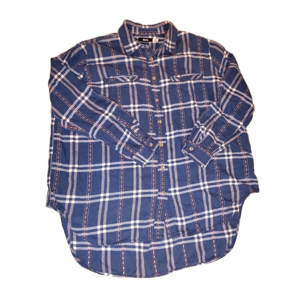 BDG Urban Outfitters Shirt Women's Size Small Blue Grey Plaid Flannel Slouchy